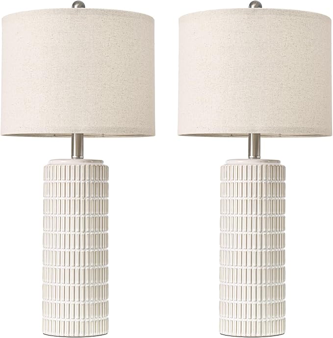 PoKat 27.5'' Tall Table Lamps for Living Room Set of 2, Ceramic Bedroom Lamps for Night Stands, Modern Bedside Lamps for Bedroom Living Room, Nightstand Lamps for End Table, Hallway, Gold and White