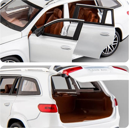 WAKAKAC 1/24 GLS63 AMG Model Car,Zinc Alloy Diecast Toy Car Pull Back with Light and Sound Toy Vehicle Door Can Be Opened (White)