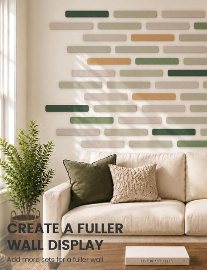 Fluxynara 13" x 2" Felt Wall Panels, Moss Glimmer | 8-Pack Includes 50 Push Pins and Adhesive Tabs for Photos, Notes and Decor in Bedroom Doors, Home Office or Studios