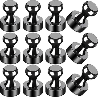 LOVIMAG Fridge Magnets 12Pcs, Magnet for Refrigerator Whiteboard, Black | Small Strong Neodymium Metal Cute Push Pin for Classroom, Kitchen, Accessories Decorative, Office, Calendar