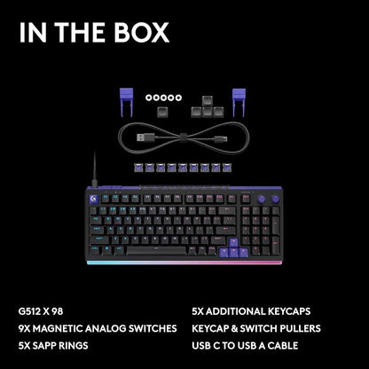 Logitech G512 X 98 TMR + Linear Switch Mechanical Gaming Keyboard - Black | Hot-Swappable 9x TMR Rapid Trigger + Linear Mechanical Switches, Gasket, PBT Keycaps, <8K, LIGHTSYNC RGB, for PC & Mac
