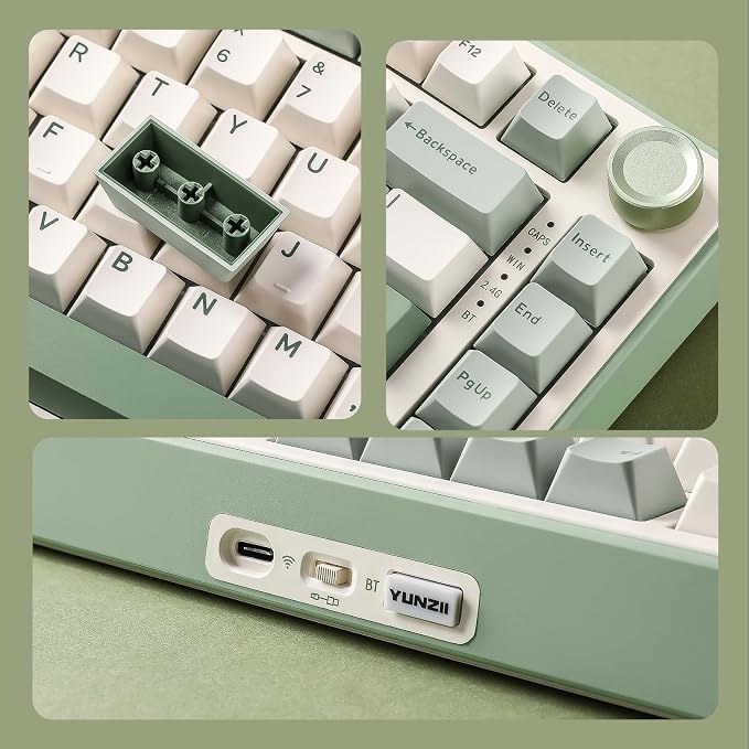 YUNZII B75 PRO 75% Wireless Mechanical Keyboard(Matcha Green,MilkV2) | Hot Swap Keyboard with Knob, Gasket Mount, Creamy Pre-lubed Switch for Smooth Typing, BT/USB-C/2.4G, for Gaming