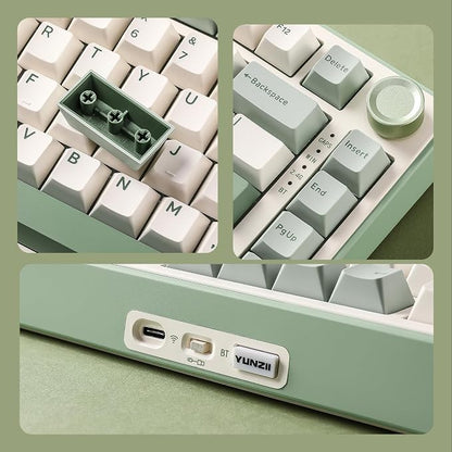 YUNZII B75 PRO 75% Wireless Mechanical Keyboard(Matcha Green,MilkV2) | Hot Swap Keyboard with Knob, Gasket Mount, Creamy Pre-lubed Switch for Smooth Typing, BT/USB-C/2.4G, for Gaming