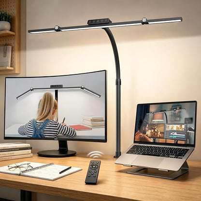 LED Desk Lamp Clamp 24W Adjustable Neck Touch Remote Control | 24W Ultra Bright LED Lighting, Flexible Adjustable Clamp Design, Flexible Adjustable Clamp Design
