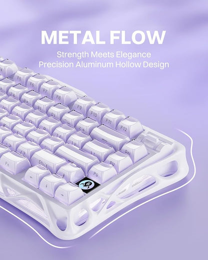 GravaStar Mercury K1 75% Wireless Mechanical Gaming Keyboard RGB Backlit | Gasket Mount, Hot Swappable Linear Switches, Creamy Sound Keyboard, 2.4GHz/USB-C/Bluetooth 5.0, for Win/Mac【Lavender Purple】
