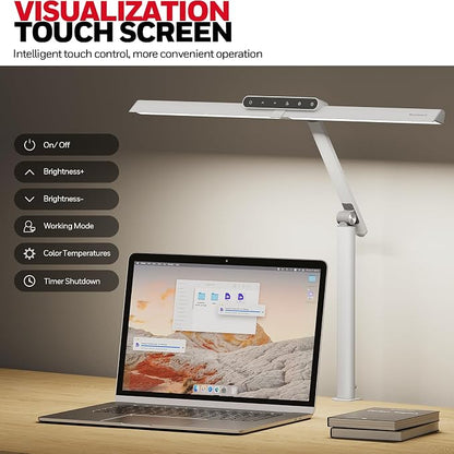 Honeywell HJ1 Sunturalux LED Clamp Desk Lamp 1200LM for Computer | CRI≥97, 4 Color Temps, Eye-Caring, Architect Task Lamp for Workbench, Reading, White