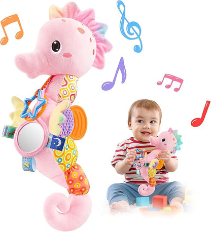 LIGHTDESIRE Baby Toys Sensory Musical Seahorse Infant Toys 0-6-12 Months | Stuffed Animals with Mirror|Crinkle|Rattle Baby Teething Toys Tummy Time for Newborn Boys Girls Shower Birthday Gifts