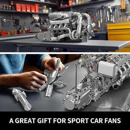 Mould King V8 Twin-Turbo Engine Model Kit That Runs, Mini Engines Building Blocks Set for Adults with Battery and Motor, Engineering Construction STEM Toy for Teens(2899 PCS)