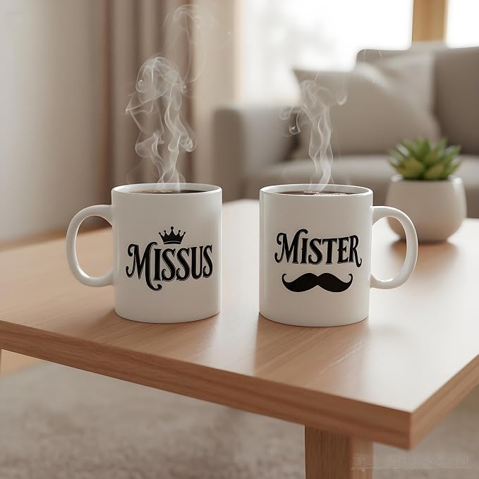 Porcelain Engagement Gifts For Couples, 11OZ Mister and Missus Mug Set of 2,Wedding Gifts for Couple, Bride and Groom Newlywed Bridal Shower, His Hers, Mr and Mrs, Christmas Day, Valentines