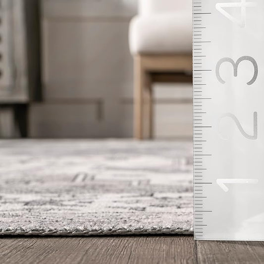 nuLOOM Medallion Bordered Machine Washable Ultra Thin Area Rug, 4' x 6', Beige