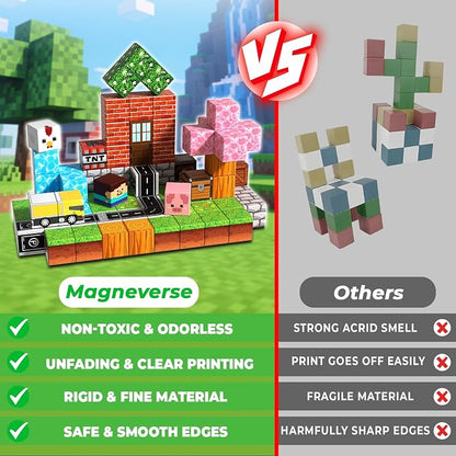 Magneverse 100 PCS 0.8in Magnetic Blocks - Magnet Toys & Magnetic Building Blocks Cubes, Stacking Magnets, STEM Toys for School Acitivities, Birthday Gifts for Boys Age 3+ Years Old (Theme: Forests)