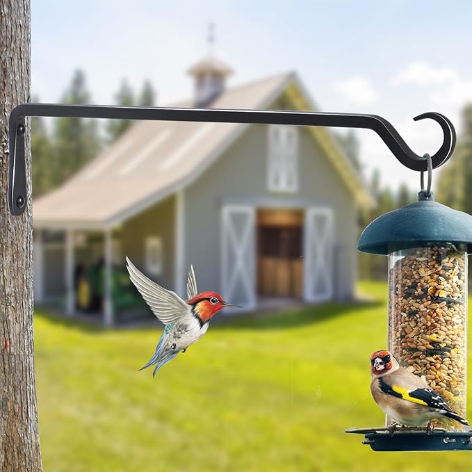 16 inch Plant Hanger, Sturdy Hanging Plant Bracket Outdoor, Hanging Plant Wall Hook Heavy Duty, for Hanging Bird Feeders, Planters, Lanterns, Wind Chimes, Indoor/Outdoor Use, Black, Set of 4