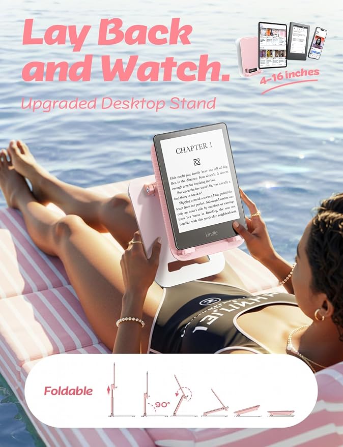 LISEN for iPad Stand Adjustable Tablet Holder Desk, iPad Accessories Pink | Foldable eBook Readers Desk Accessories Fits Kindle Stand 4-15.9"