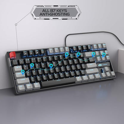 MageGee 75% Mechanical Gaming Keyboard, Red Switch, LED Blue Backlit, 87 Keys Compact TKL Wired Computer Keyboards for Windows Laptop PC Gamer - Black/Grey