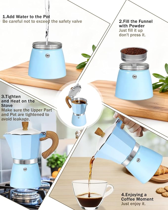 Coffee Maker Stovetop Espresso Maker 12 Cup Aluminum Moka Pot Percolator 20oz 600ml Easy Brewing for Electric Ceramic Stoves Home Camping Italian Cuban Café Classic Blue