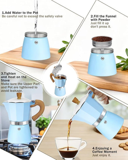 Coffee Maker Stovetop Espresso Maker 12 Cup Aluminum Moka Pot Percolator 20oz 600ml Easy Brewing for Electric Ceramic Stoves Home Camping Italian Cuban Café Classic Blue