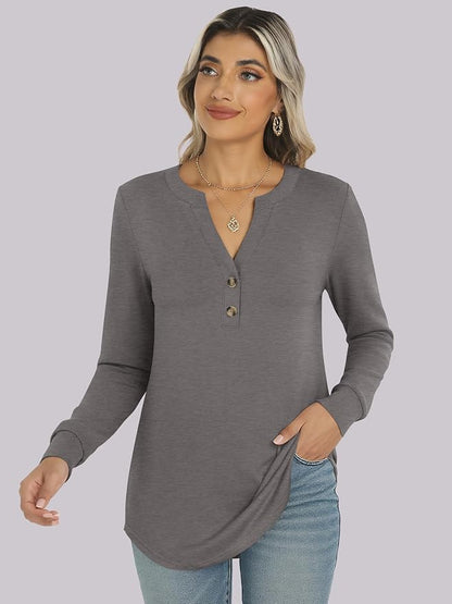 ANRABESS Women's Long Sleeve Shirts 2026 Spring Fashion Dressy Casual Tops Trendy Henley Blouses Cute Work Outfits Clothes