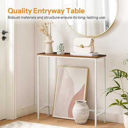 HOOBRO Narrow Console Table, 29.5" Small Entryway Table, Thin Sofa Table, Side Table, Display Table, for Hallway, Bedroom, Living Room, Foyer, White and Walnut WH75XG01
