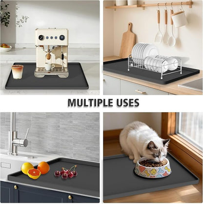 Silicone Coffee Mat 24"x16", Single Piece Anti-Vibration Under Coffee Maker Mat, Non-Slip Espresso Machine Mat with 10mm Raised Edge, Noise Reduction Countertop Protector, Fits Breville Ninja Keurig