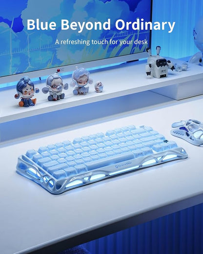 GravaStar Mercury K1 75% Wireless Mechanical Gaming Keyboard RGB Backlit | Gasket Mount, Hot Swappable Linear Switches, Creamy Sound Keyboard, 2.4GHz/USB-C/Bluetooth 5.0, for Win/Mac【Ice Blue】