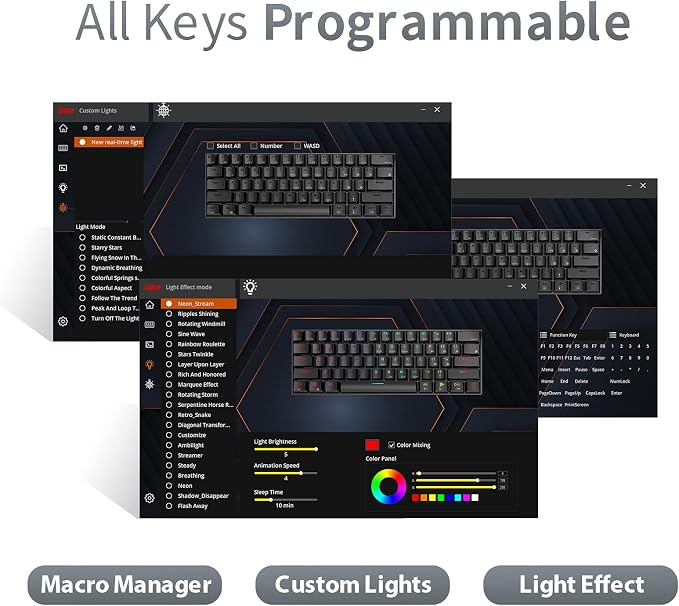 RK ROYAL KLUDGE RK61 Wireless Mechanical Keyboard with Coiled Cable, Black | 60% RGB Gaming Keyboard with Bluetooth/2.4G/Wired, Hot Swappable 61 Keys Ultra-Compact for Win/Mac/PC Game, Linear Red Switch
