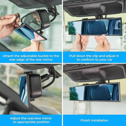 JOYTUTUS Rear View Mirror, Universal 12 Inch Panoramic Convex Rearview Interior Clip-on Wide Angle Mirror to Reduce Blind Spot Effectively for Car SUV Trucks - Blue