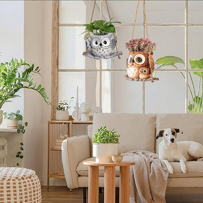 Swing Owl Hanging Planters for Indoor Plants, Cute Small Succulent Pots with Drainage Hole, Unique Resin Plant Hangers Outdoor, Hanging Plant Holder for String Of Pearls, Gift Ideas for Mother