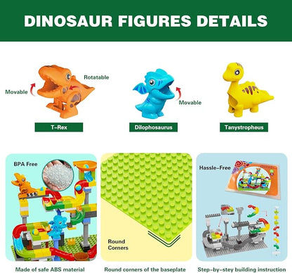 Dinosaur Marble Run Building Blocks, 148PCS Compatible with LEGO DUPLO Marble Runs for Kids 4-8, Montessori Educational Learning STEM Toys, Dinosaur Toys for Kids 3-5, Toddler Toys for Age 3+, Gift