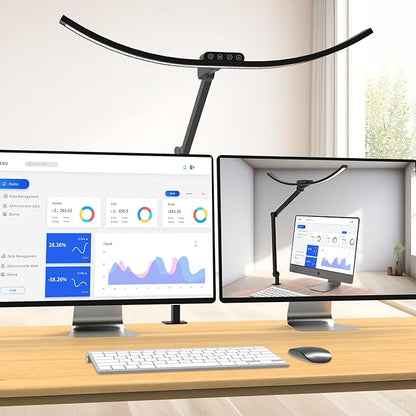 Architect Desk Lamp with Clamp, 1500LM Bright Curved 24W Led Desk Light for Home Office, Adjustable Clip On Rotating Office lamp Tall Dimmable Overhead Table Light for Computer Drafting