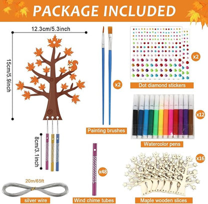 gisgfim 16 Pack Fall Wind Chime Crafts Kits for Kids Make Your Own Thanksgiving Maple Tree Wind Chime Wooden DIY Arts and Crafts for Autumn Party School Classroom Decorations Supplies Birthday Favors