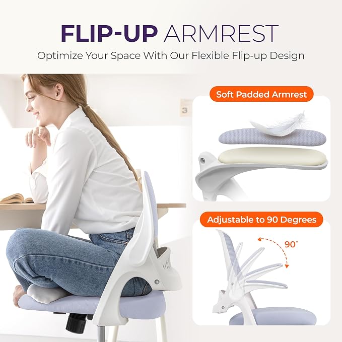 NEO CHAIR Office Desk Gaming Ergonomic Computer Chair with Lumbar Back Support Adjustable Height Swivel Rolling Wheels Flip-up Arms Mesh Chair for Home Vanity (Purple) | Lumbar Support, Height Adjustment, 360° Swivel and Rolling Base, Space-Saving Desi...