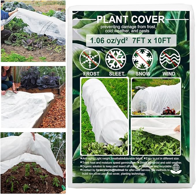 Plant Covers Freeze Protection, Antifrost Cover 7ft×10ft Reusable Rectangle Frost Protection Floating Row Cover Plant Blanket Garden Winterize Cover for Cold Weather Snow