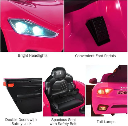 Costzon Ride on Car, Pink Licensed Maserati Gbili 12V Battery Powered Electric Car with Parent Remote Control & Manual Modes, Horn, Lights, MP3, Kids Car Toy Maserati Car for Boys Girls Toddlers Gift
