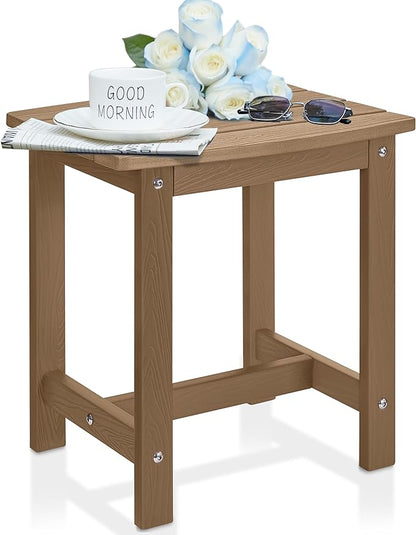 Y&M Outdoor Side Table, HIPS Adirondack Small Single Table, Waterproof Square Outside Table, Balcony Modern End Tables for Patio, Pool, Beach, Porch, Deck, Indoor or Outdoor Use, Brown
