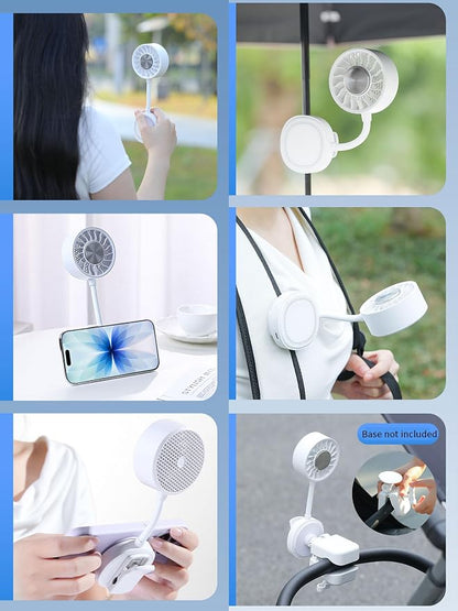 Magnetic Phone Fan with Ice Cooling, 3-in-1 Clip on Fan & Phone Stand, Rechargeable Mini Handheld Fan, 360° Flexible Gooseneck Portable Fan for Cruise Travel Desk Gym Makeup（White）