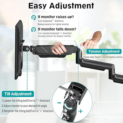 MOUNT PRO Triple Monitor Mount, 3 Monitor Desk Arm fits Three Max 27" LCD Computer Screens, up to 17.6lbs Each, Premium Gas Spring Display Stand with Tilt Swivel Rotation, Vesa Mount 75x75,100x100