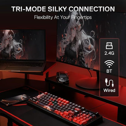 Redragon K719 PRO Wireless RGB Gasket Gaming Keyboard, Dye-Sub Anime Keycap | Easy-Control LED Info Display, 0-Delay Tri-Mode, Cushioned 5-Layer Noise Dampening for Creamy Thocky Sound, 95% Layout