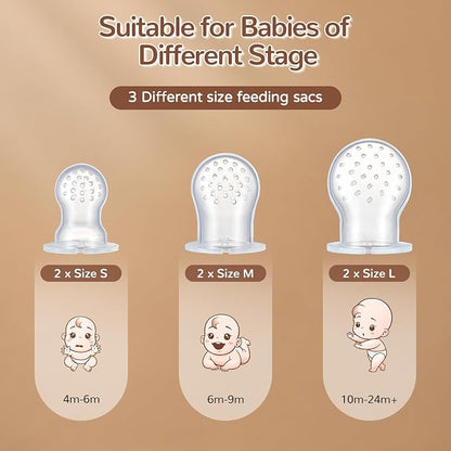2 Pack Silicone Baby Fruit Feeder with Mini Freezer Tray, Breastmilk Popsicle Molds for Baby Teething Relief, Teethers, Fresh Food Feeder for Safe Infant Self Feeding, Extra Food Pouches - Chocolate