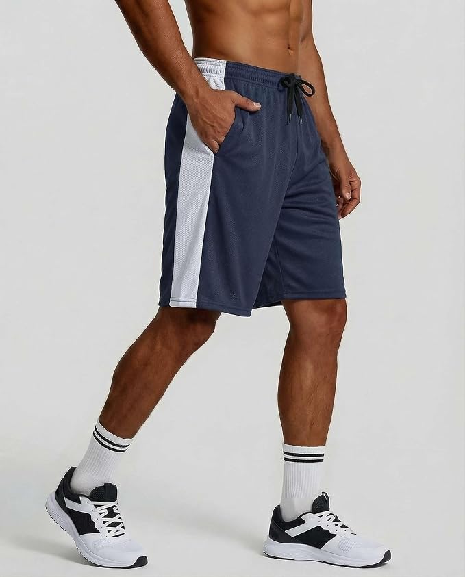 5 Pack Men's Mesh Shorts Athletic Basketball Sports Gym Workout Pockets | Cooling Moisture-Wicking, 9", Long, Quick-Dry, Breathable, Elastic Drawstring Waistband. Running, Exercise, Soccer, Training.