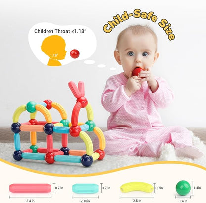 Paaxido 64PCS Magnetic Building Blocks - Montessori Sensory Toys with Stronger Magnets, STEM Learning Toys for Kids, Creative Construction DIY Kit Gift for Boys & Girls