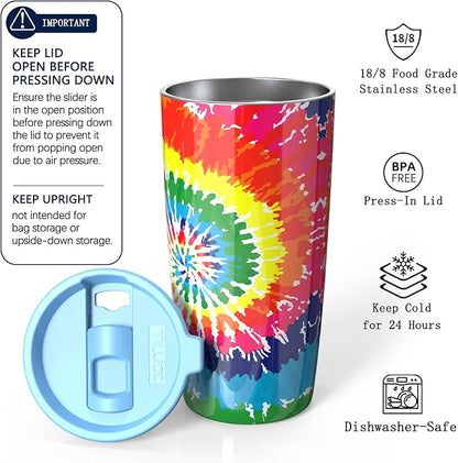 TILUCK 20 oz Insulated Coffee Tumbler with BPA-Free Lid | Travel Coffee Mug, Dishwasher Safe, Cup Holder Friendly, Double-Wall Vacuum Insulation for Hot & Cold Drinks, RotatingRainbow
