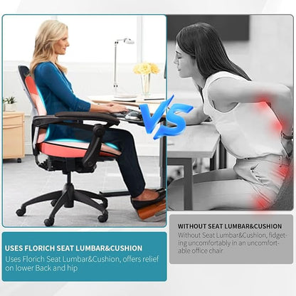 FLORICH Seat Cushion Lumbar Support Pillow for Office Chair, Car Lower Back Support, Ergonomic Desk Chair Pillow for Butt and Back Support of Memory Foam Seat Pad(Pink)
