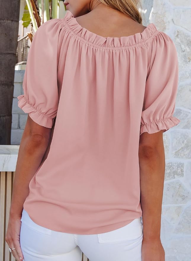 EVALESS Womens Tops Off The Shoulder Blouses for Women Dressy Casual Cute Puff Sleeve T Shirts Fashion 2026