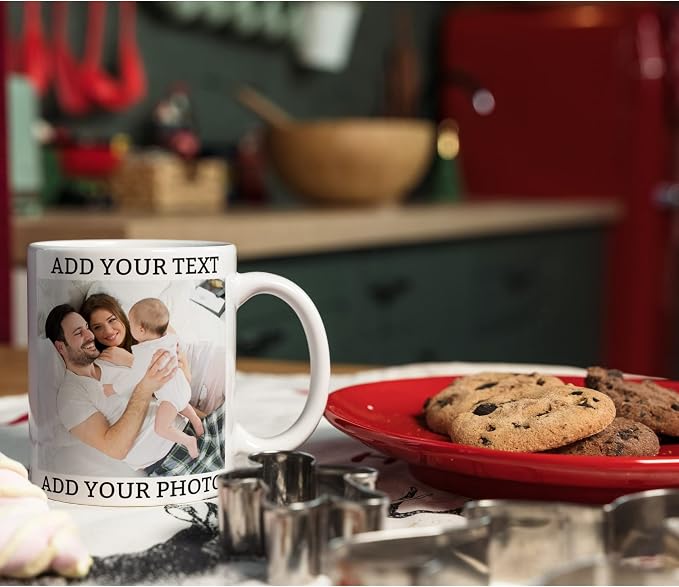Custom Coffee Mug with Photo, Text, or Logo | Personalized Ceramic Mug 11oz | Customizable Gift for Men, Women | Unique Gift for Birthdays, Holidays, Christmas | White - Black