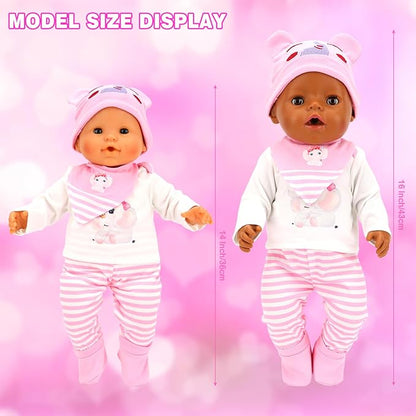 5 PCS Baby Doll Clothes 14-16 Inch Baby Doll Elephant Pattern Outfit Accessories for Sweet Baby Dolls Clothing with Pink Hat, Top Pants Socks
