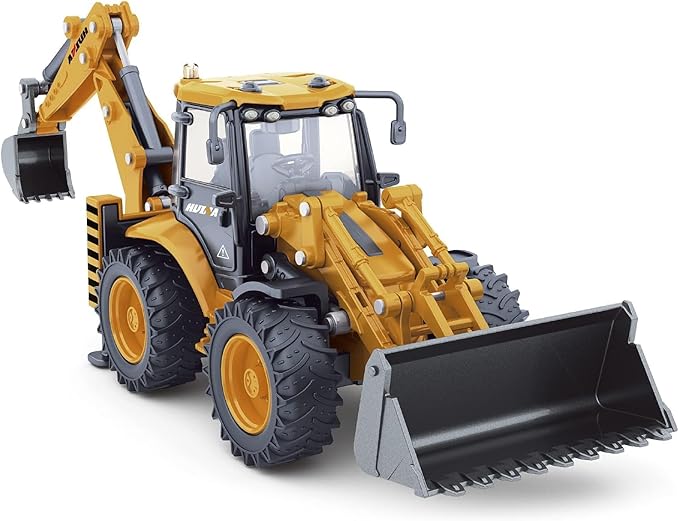 Dollox Die-cast Excavator Backhoe Front Loader Truck 1/50 Metal Engineering Vehicle Construction Tractor Model Collection Bulldozer Back Hoe Truck Decoration Toy Gift for Kids