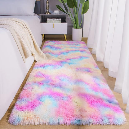 AROGAN Soft Rainbow Area Rugs for Girls Room 2x6 Feet, Fluffy Girls Bedroom Rugs, Princess Rug, Cute Colorful Carpet for Kids Teens Nursery Toddler, Pink