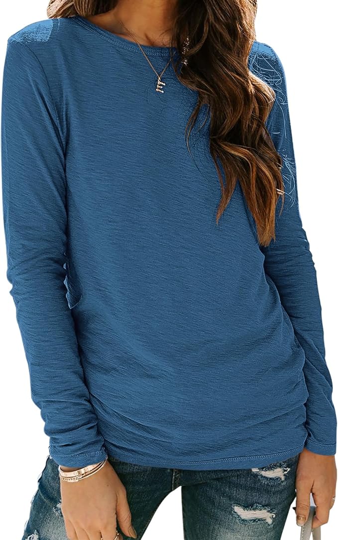 Sherosa Womens T Shirts Long Sleeve Crew Neck Shirts Basic Tee Tops Blouse
