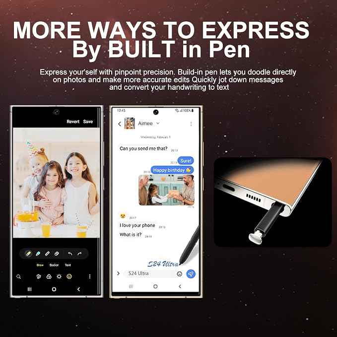 S24 Ultra Unlocked Cell Phones Smartphone with Built-in Pen 8+256GB Android 13 Phones 6.8" HD Screen Dual SIM 108MP+48MP Camera (Oranges)