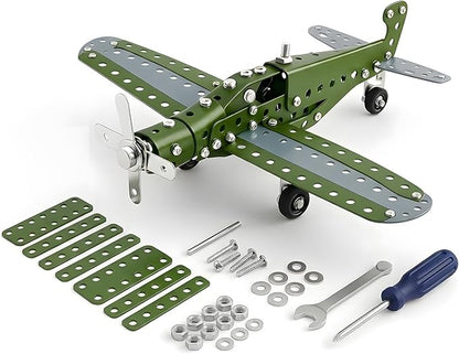 Metal Model Airplane Building Toys for Boys & Girls Ages 8-16, 285 Pieces DIY STEM Construction Kits, Educational Engineering Science Plane Set, Vintage Aircraft Vehicle Gift for Kids & Adults